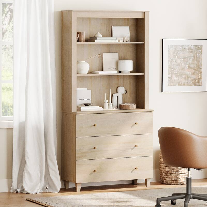 WAMPAT Modern 71 Inches Tall Bookcase with 3 Drawers, 3-Tier