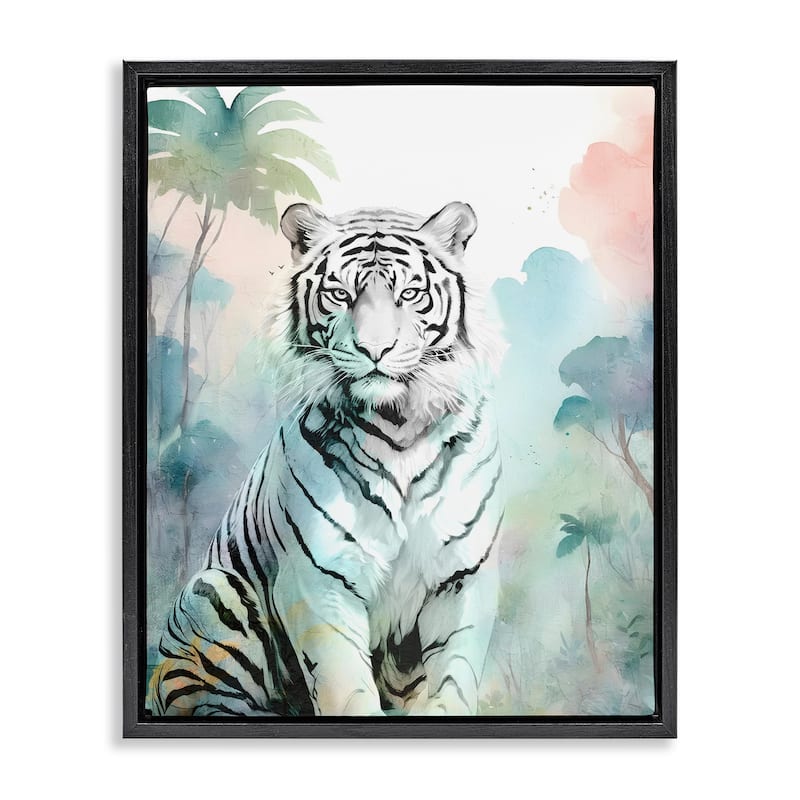Stupell White Tiger in Jungle Framed Floater Canvas Wall Art Design By Kim Allen - 25 x 31 - Black