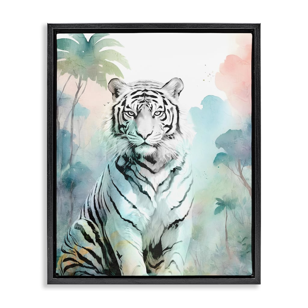 Stupell White Tiger in Jungle Framed Floater Canvas Wall Art Design By Kim Allen