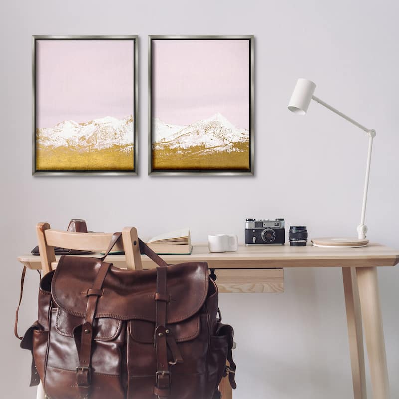 Stupell Snow Tipped Mountains on Pink Framed Floater Canvas Wall Art Design By Gemma Bardot (Set of 2)