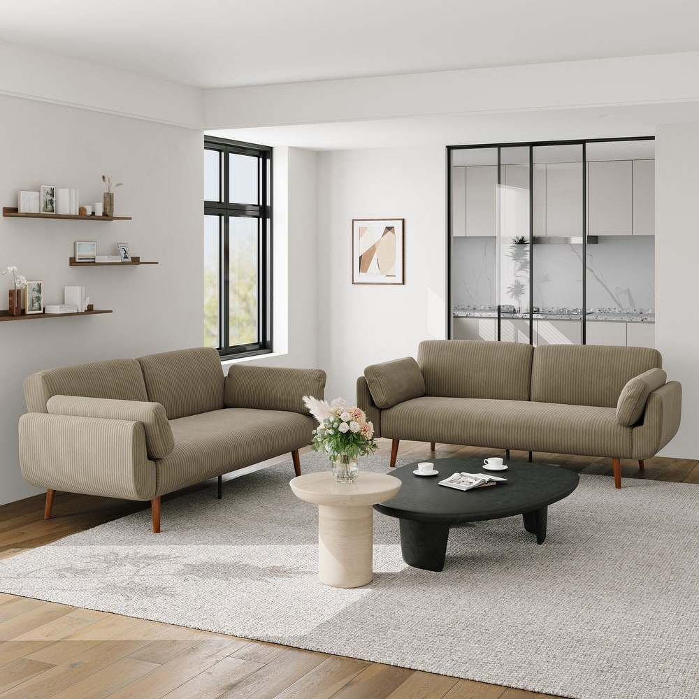 2 Set 73.5" W Upholstered Convertible Sleeper Sofa Bed with Pillows