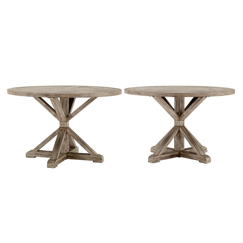 Krakova Rustic X-Base Round Pine Wood Dining Table - 48" Table