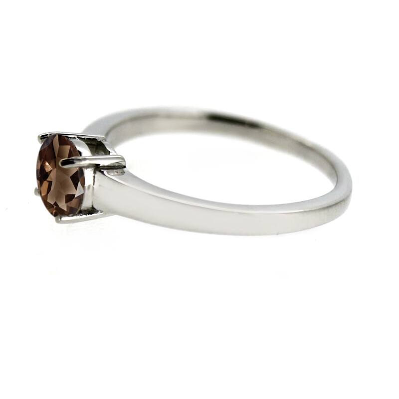 925 Sterling Silver Smoky Quartz Gemstone Solitaire Ring