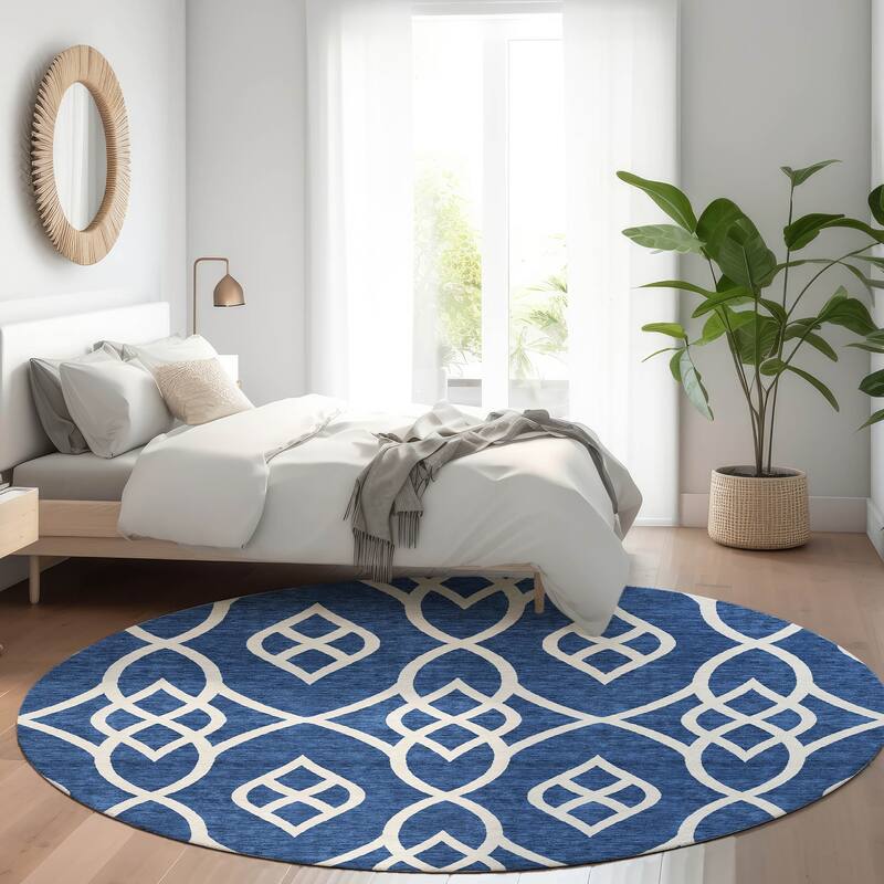 Premium Washable Super Soft Transitional Scroll Mayfield Rug - Navy - 8' x 8'