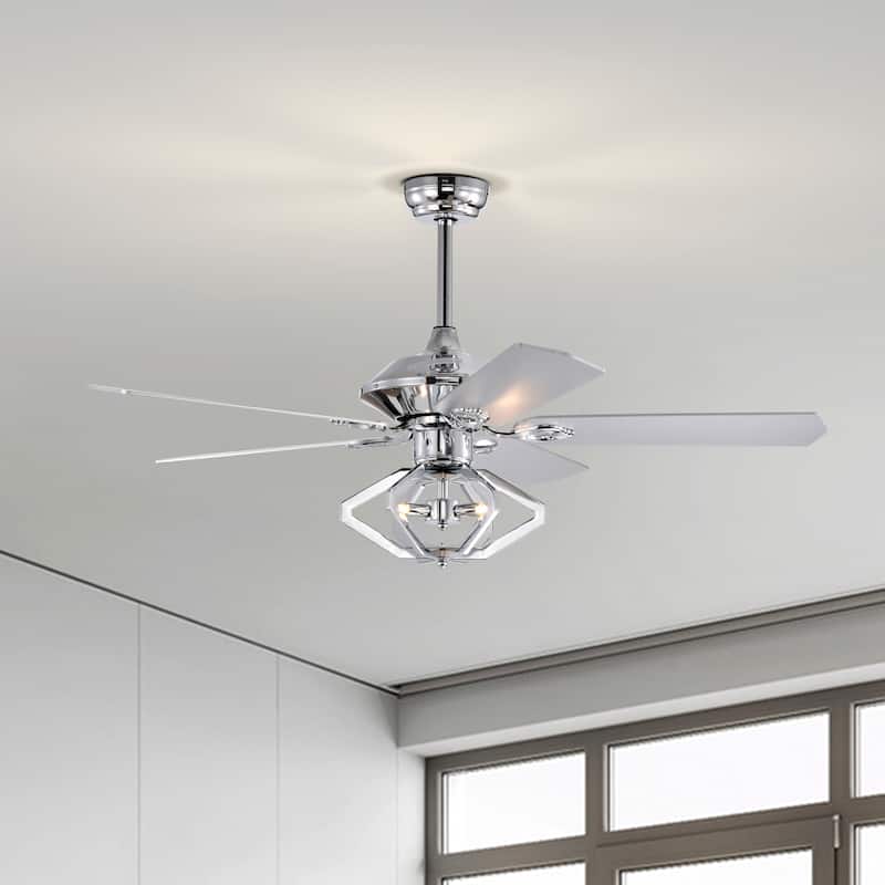 52" Dual Wood 5-Blade Crystal Ceiling Fan with Remote - Sliver