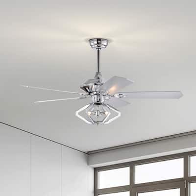 52" Dual Wood 5-Blade Crystal Ceiling Fan with Remote