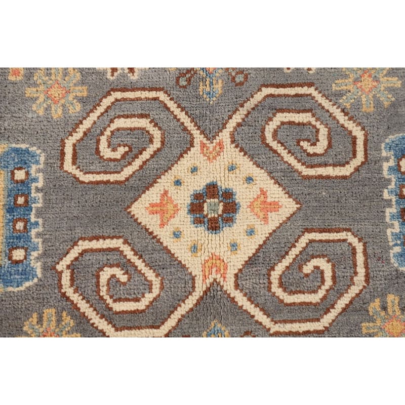 Traditional Kazak Oriental Area Rug Hand-Knotted Grey Wool Carpet - 4'1" x 6'2"