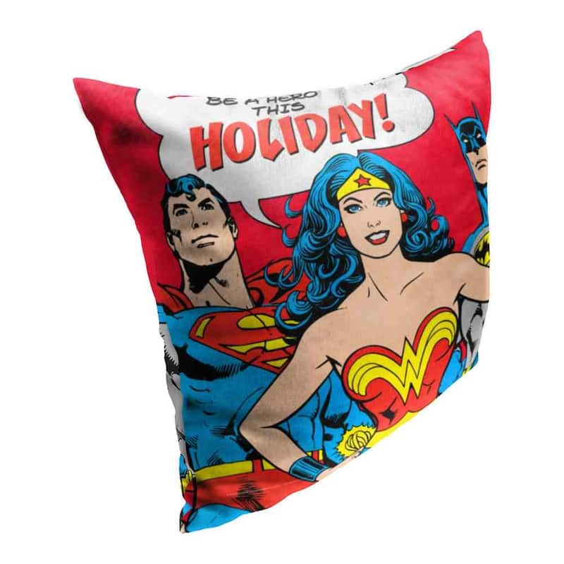 Warner Brothers DC Justice League Be A Holiday Hero 18 Inch Throw Pillow