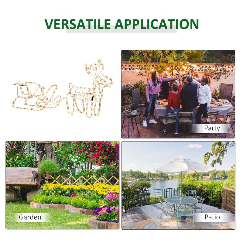 Reindeer Motif Light Outdoor Christmas Decoration Waterproof 192 LEDs Festive Holiday Yard Lights Easy Tool-Free Installation