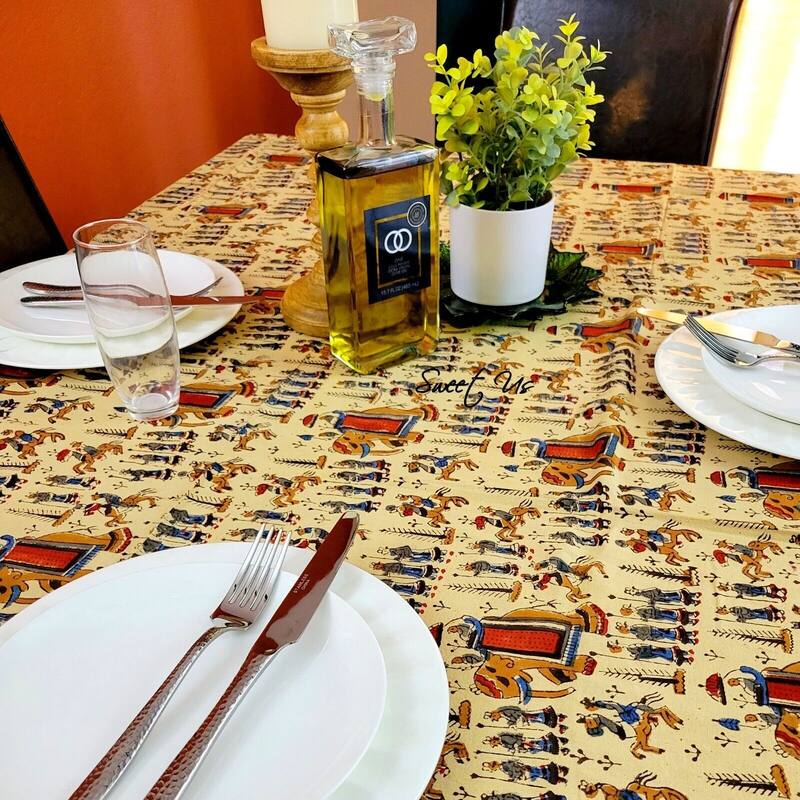 Block Print Floral Paisley Elephant Tablecloth Rectangle