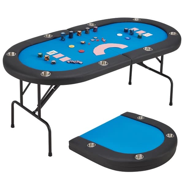 slide 2 of 8, AVAWING 8 Players Foldable Game Poker Table with Cup Holder Blue