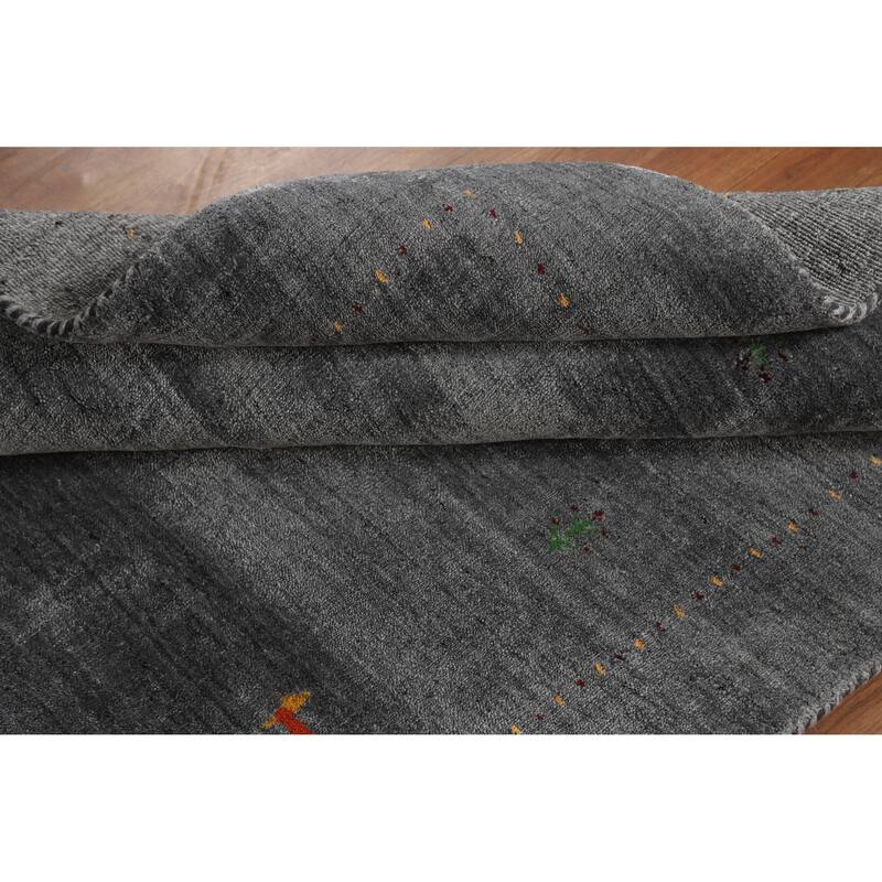 Hand Knotted Oriental 100% Wool Carpet Tribal Animal Pictorial Greys & Charcoal Gabbeh Area Rug - 5' 9'' X 4' 5''