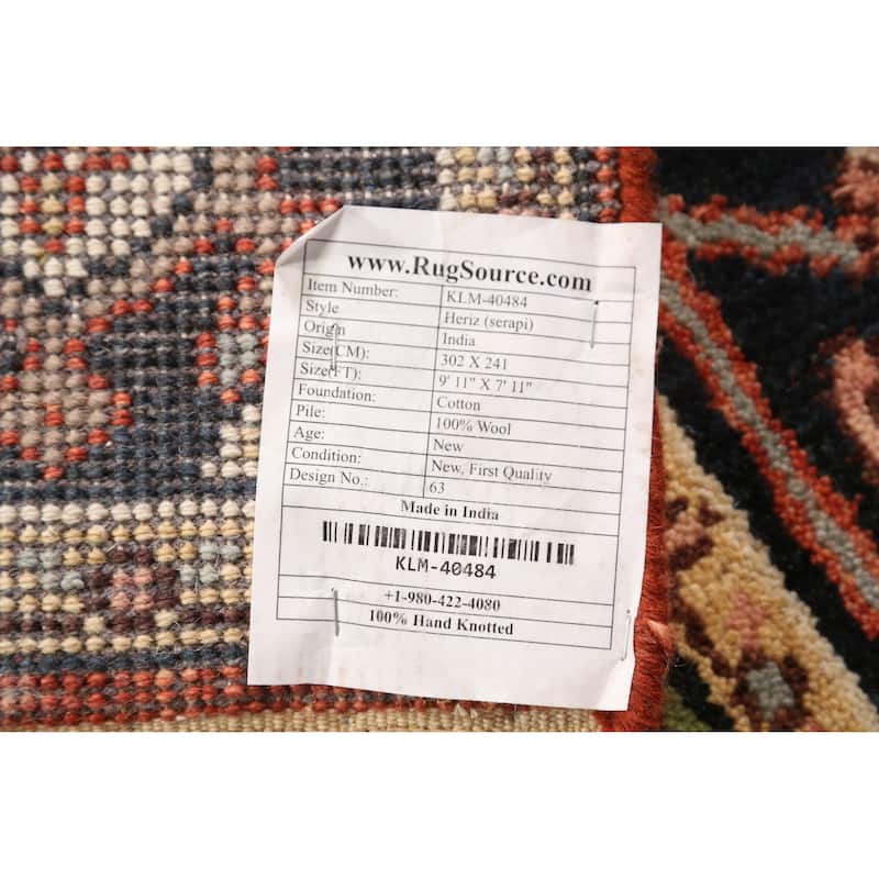 Orange Medallion Heriz Serapi Indian Area Rug Hand-Knotted Wool Carpet - 7'11" x 9'11"