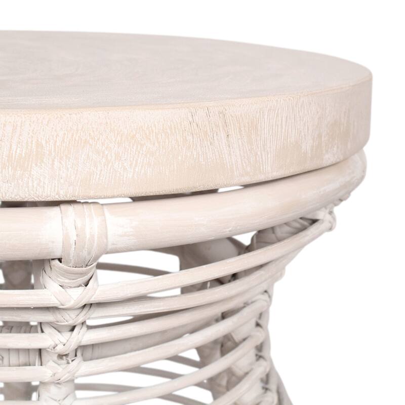 Orinda Rattan Hourglass Side Table with Solid Wood Top by East at Main