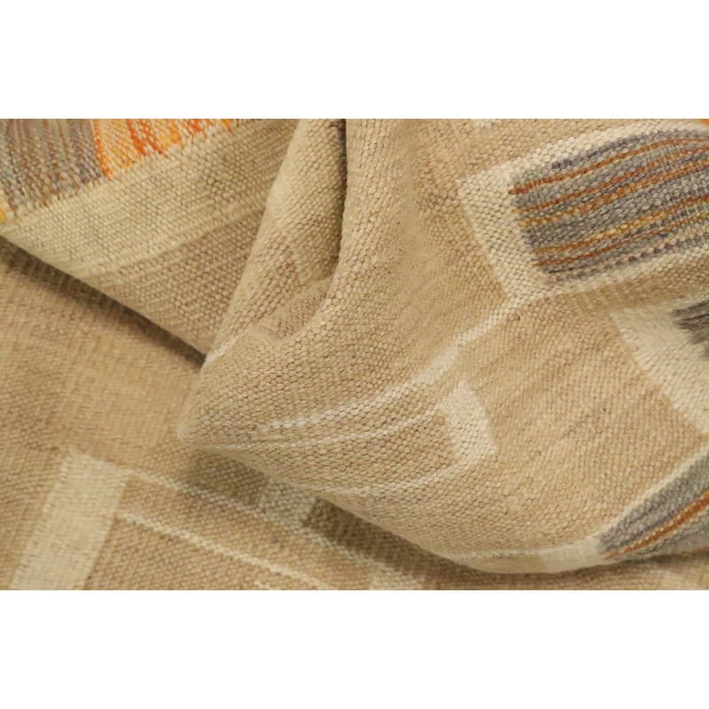 Hand Woven Oriental 100% Wool Carpet Southwestern Tribal Beige & Ivories Kilim Area Rug - 5' 9'' X 3' 10''