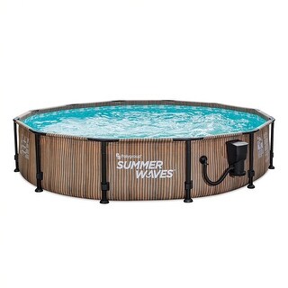 Summer Waves Natural Teak Elite 12' x 30" Round Frame Above Ground Swimming Pool - 79.37