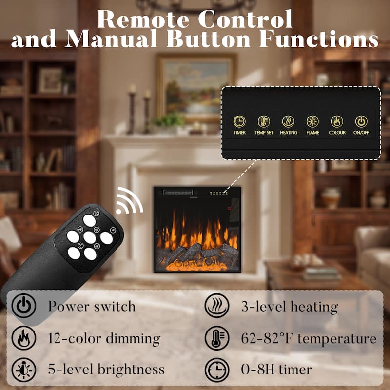 Electric Fireplace Mantel with Bookshelves, 115.5" Entertainment Center with Built-in Shelving