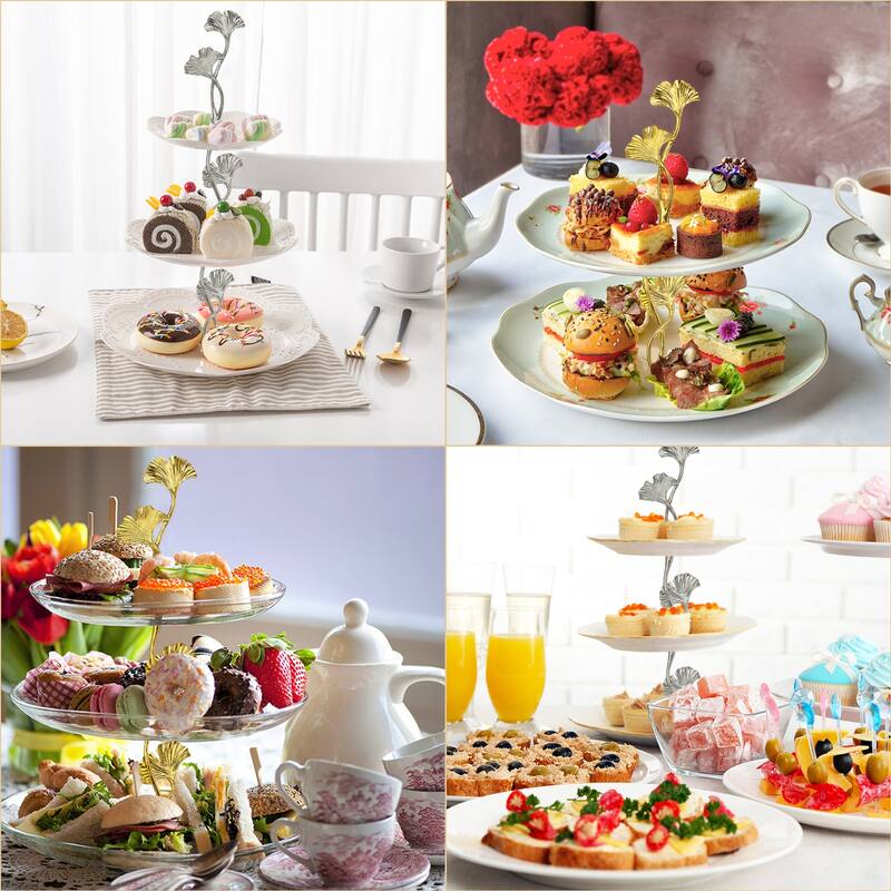 2 Tiers Cake Tray Stand Handle Metal Holder for Cake Plate