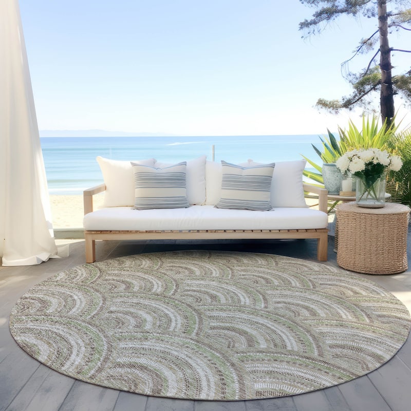Machine Washable Indoor/ Outdoor Modern Mosaic Chantille Rug - Taupe - 8' x 8'