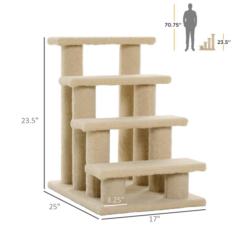 25" 4-Step Multi-Level Carpeted Cat Scratching Post Pet Stairs - Brown