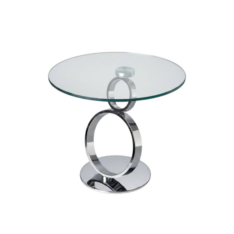 HomeRoots 21" Clear and Silver Glass and Metal Round Pedestal End Table - 24.00 in. x 21.00 in. x 24.00 in.