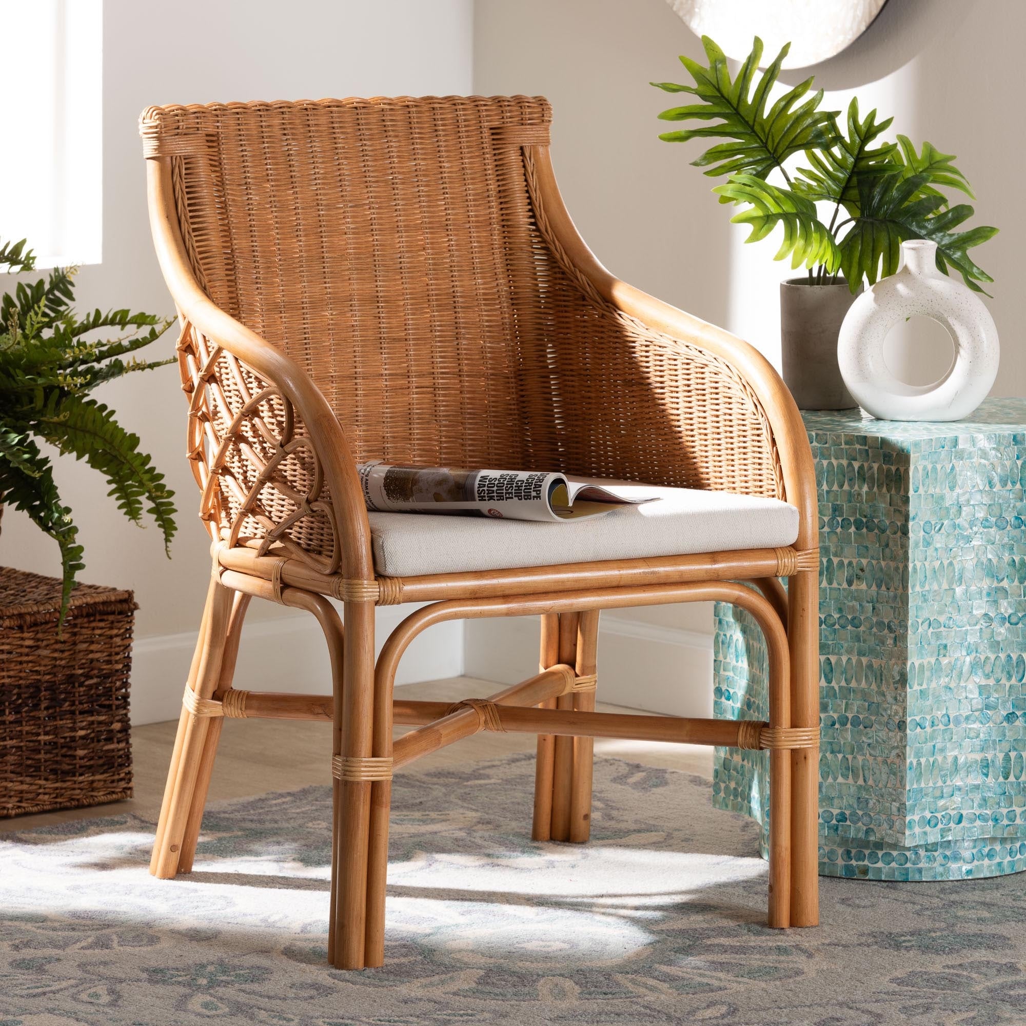 Carolyn Bohemian Light Honey Rattan Dining Chair