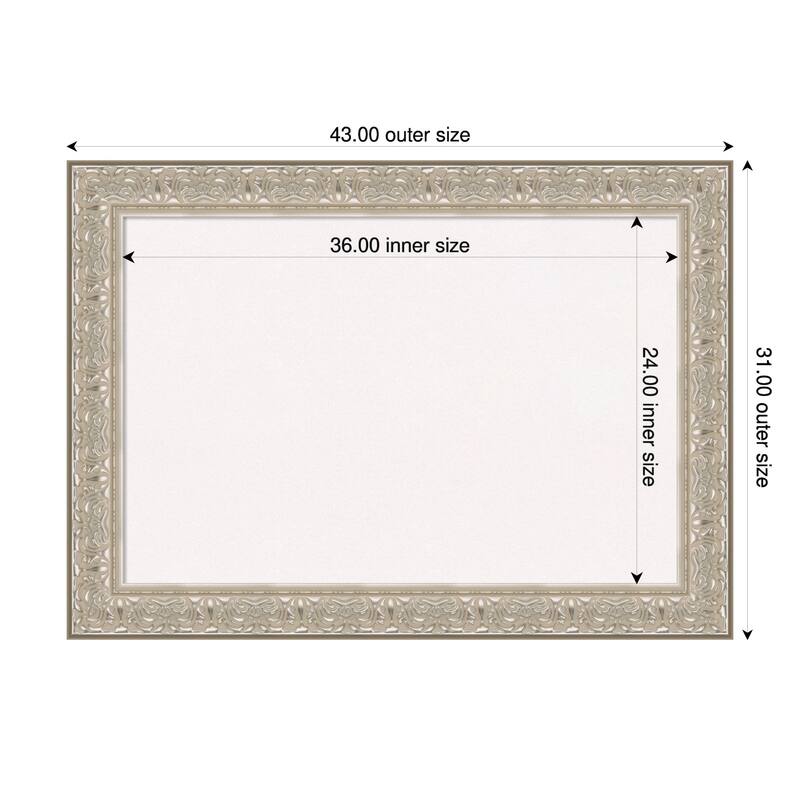 Luxe Silver Cream Framed Cork Board - Bulletin Board, Organization Board, Pin Board - White - 43 x 31 in
