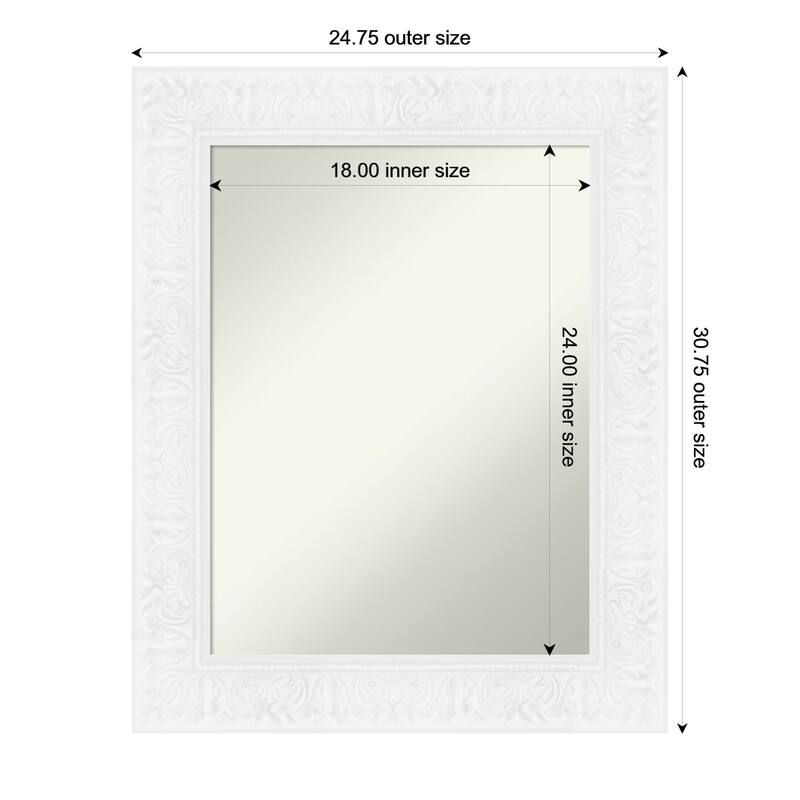 Luxe Non-Beveled Framed Bathroom Vanity Wall Mirror - 25 x 31 in - Luxe White