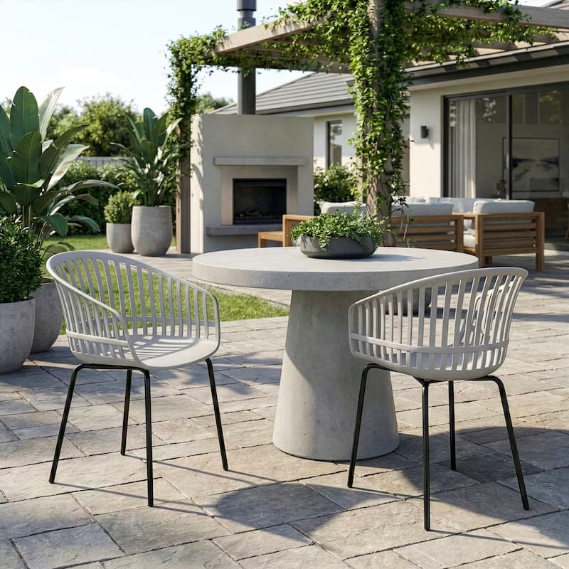 Set of 2 Barras Grey Plastic Dining Chair with Black Iron Legs