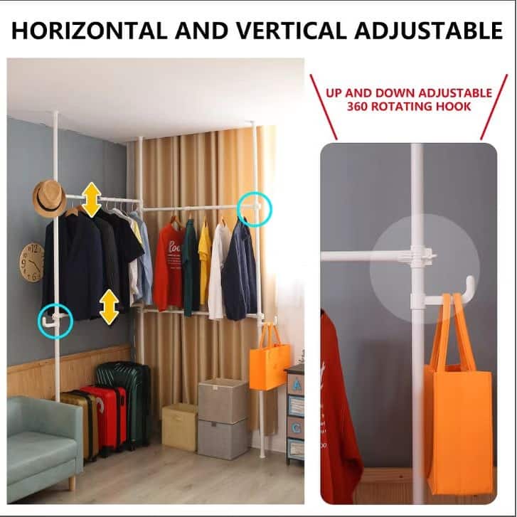 Double Clothing Rack, Adjustable Racks for Hanging Clothes, 2 Tier Clothes Heavy Duty Garment White Closet Freestanding System