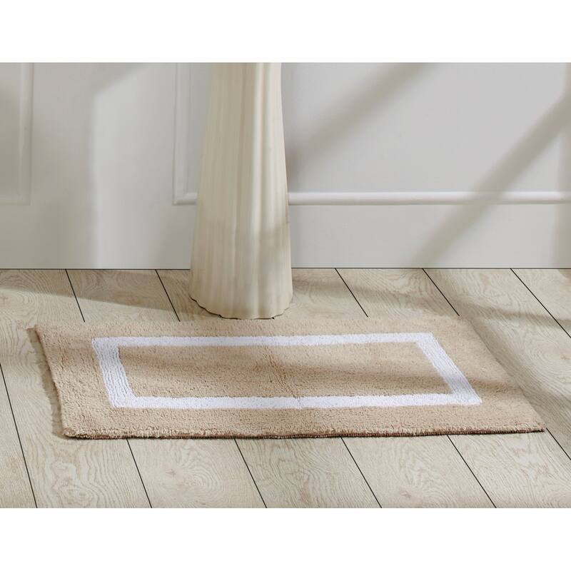 Better Trends Hotel Collection in Race Track 100% Cotton Super Absorbent Reversible Double Sided Machine Washable Bath Mat Rug - 21" x 34" Rectangle - Sand & White