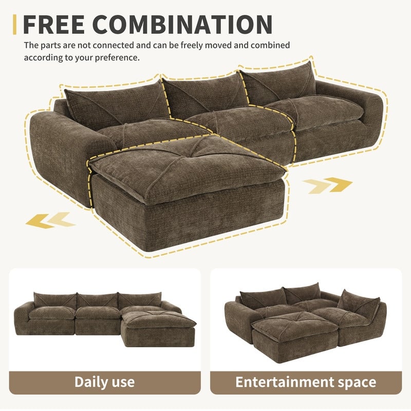 116'' Fully Compressed Sofa with High Density Foam, No Assembly Required