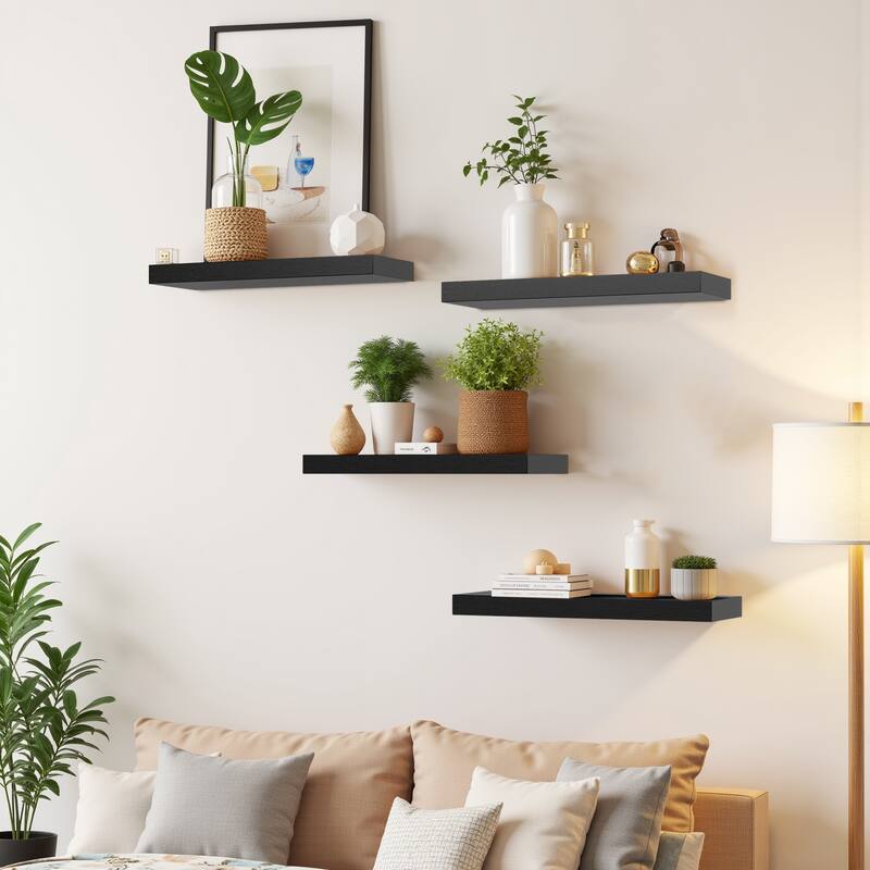 Homy Casa Wall-Mounted Floating Shelf, Set for Living, Modern Sturdy - BLK