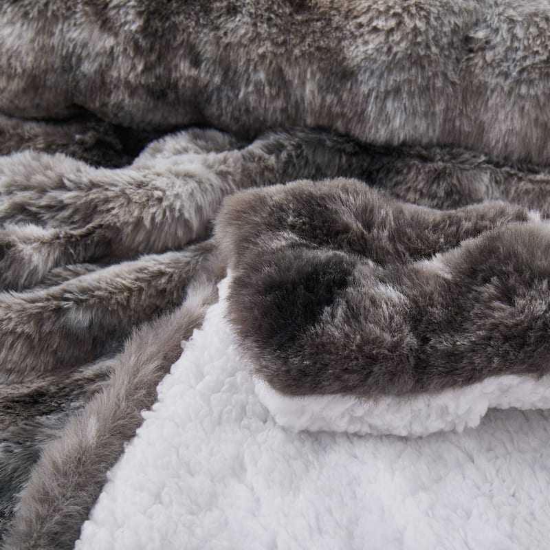 Dual-Side Fluffy Sherpa Comforter Set, Winter Plush Fuzzy Bedding Set