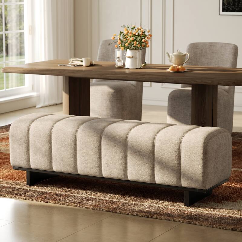 Christopher Knight Home - Modern Upholstered Dining Bench with Faux Fur Tufted Seating - Oatmeal