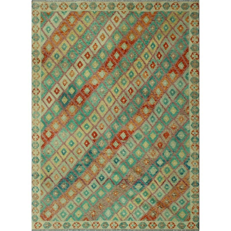 Balochi Akwtee Turquoise/Ivory Rug - 8'2" x 11'5"