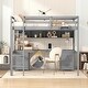 preview thumbnail 2 of 8, Full Size Loft Bed with Desk, Cabinets, Drawers and Bedside Tray, Charging Station, Gray