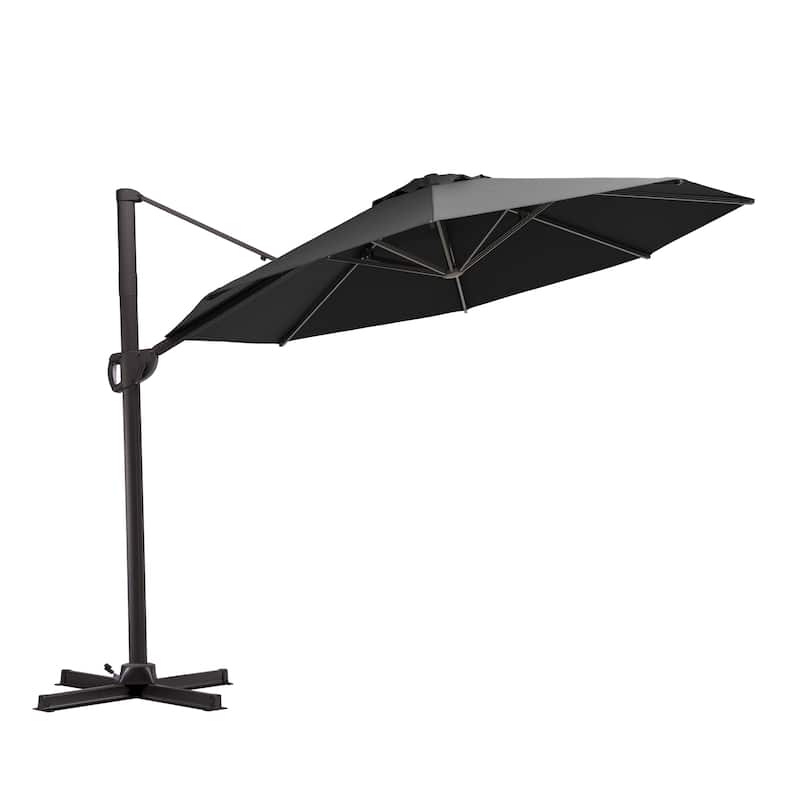 10ft Round Patio Offset Cantilever Umbrella Outdoor Hanging Umbrella with Cross Base