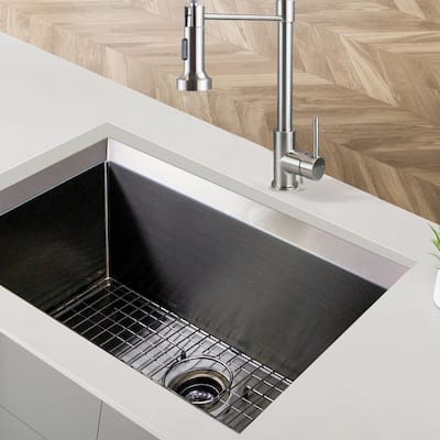 Transolid Studio 33-in x 19-in x 11-in Undermount Stainless Kitchen Sink, SinkPocket, Grid, Strainer - 33-in x 19-in x 11-in