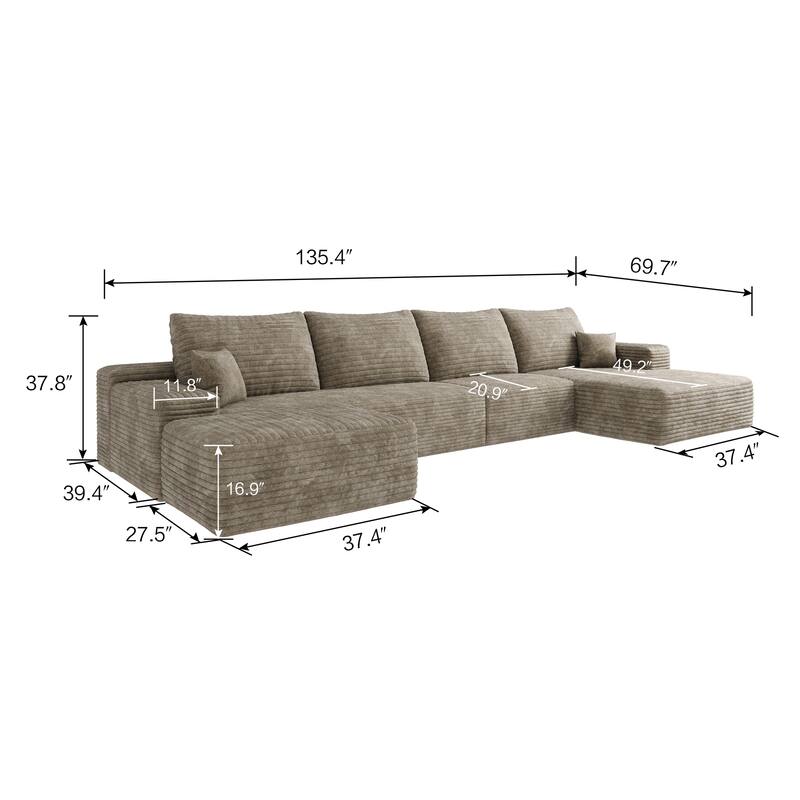 135" Modern Cloud Sectional Sofa with Ottoman,Deep Seat,Easy Assembly