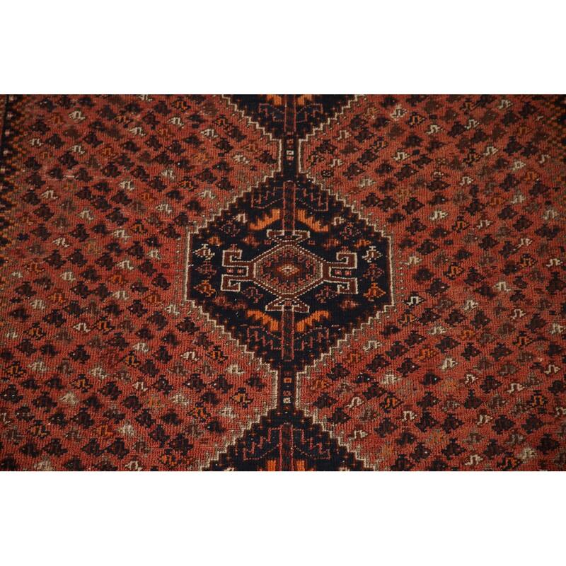 Vegetable Dye Coral Qashqai Persian Antique Rug Handmade Wool Carpet - 5'11"x 9'0"