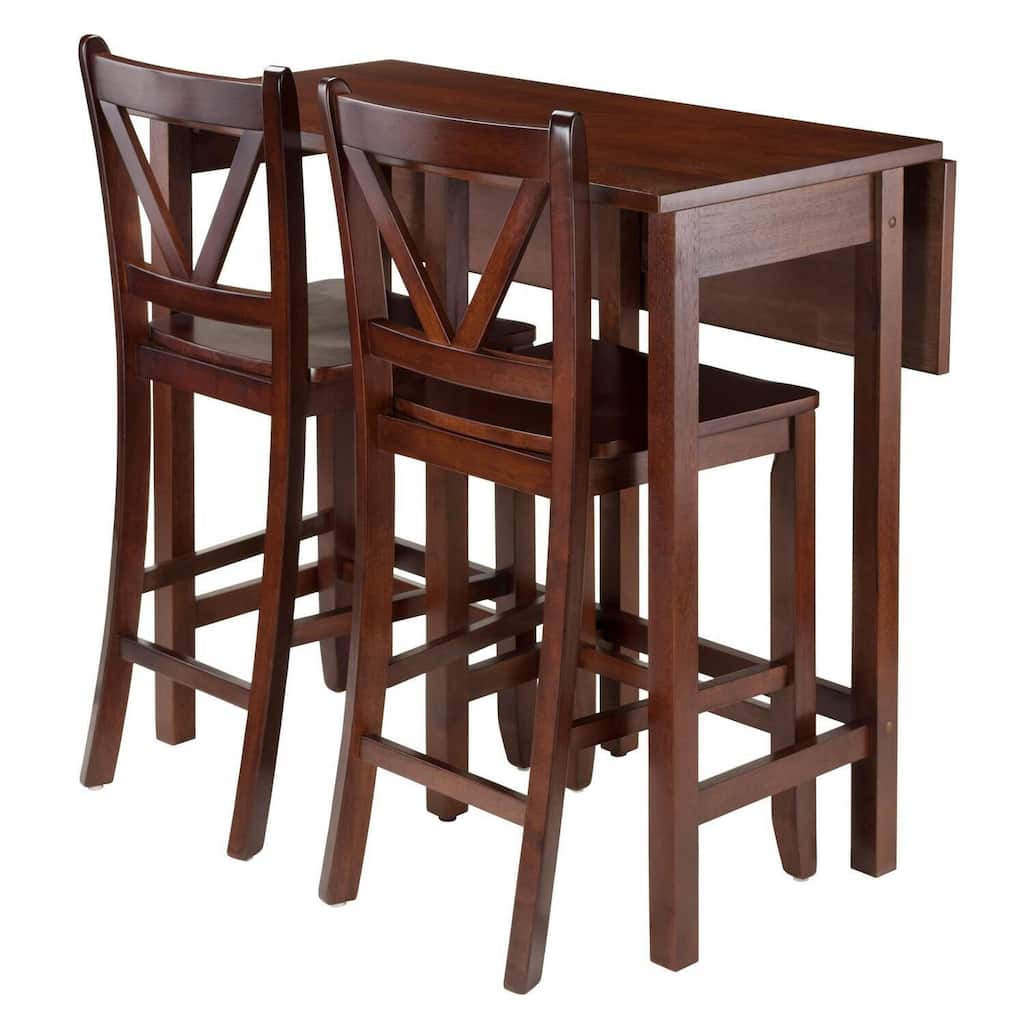 African Drop Leaf Table Set with Counter Stools - Space Saving Dining Table & Chairs