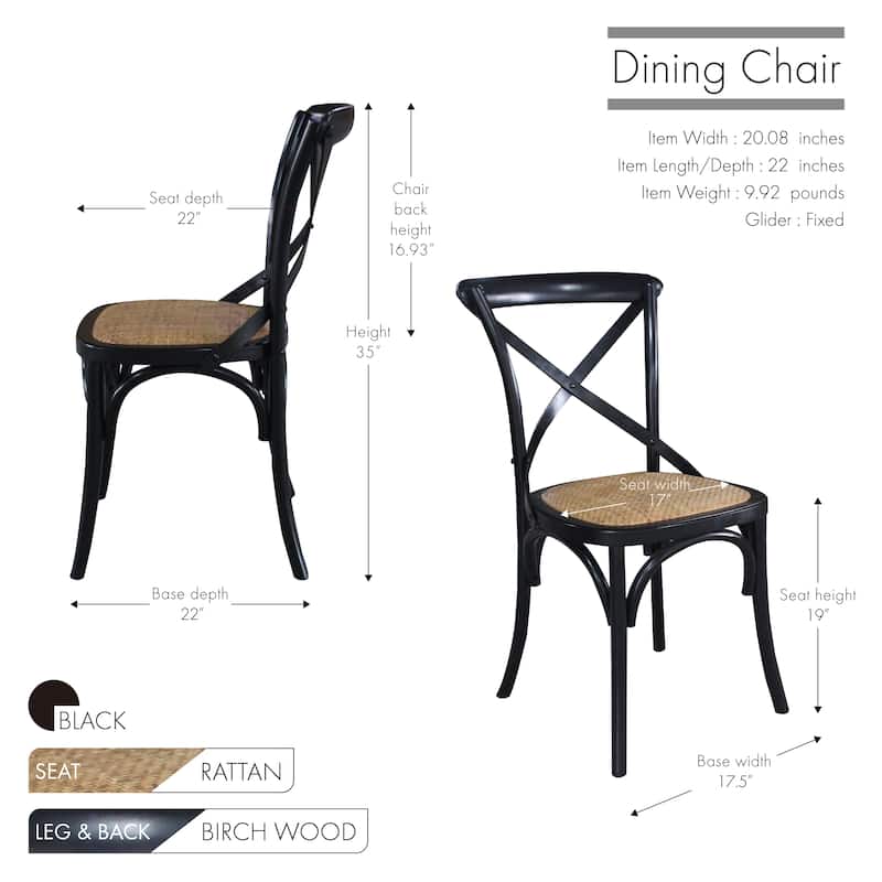 Porthos Home Remus Wood Dining Chair, Rattan And Birch Wood