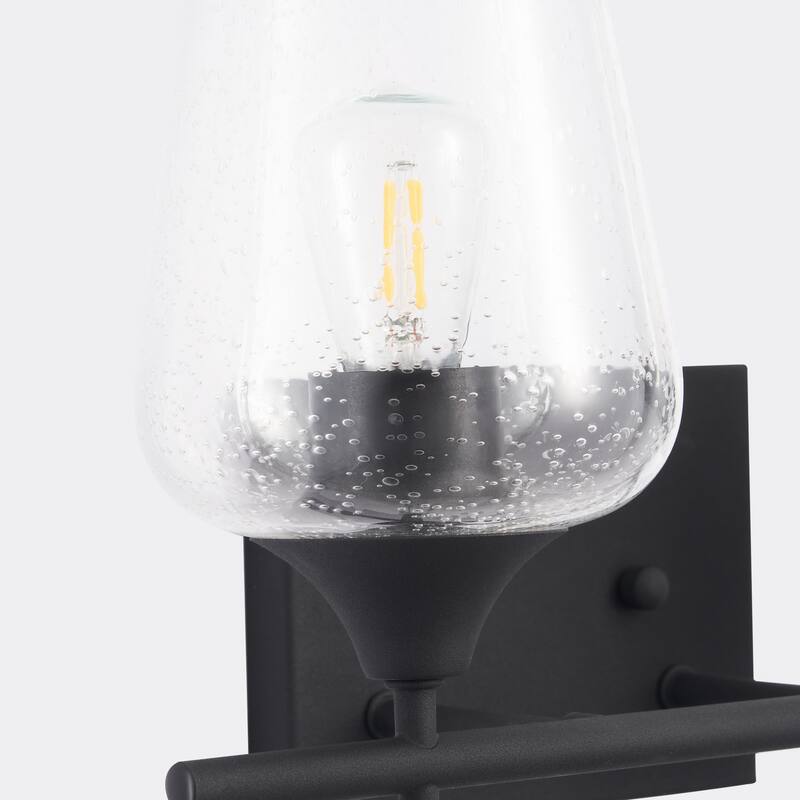 CO-Z Matte Black Vanity Light with Clear Seeded Glass Shade