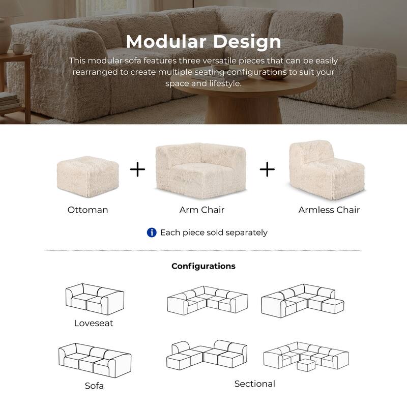 Furniture of America Ylena Modern 5-Piece Faux Fur Foam Modular Compressed Sectional Sofa
