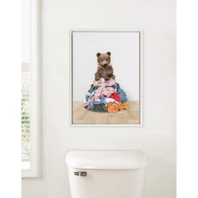 Kate and Laurel Sylvie Beaded Bear Laundry Canvas by Amy Peterson
