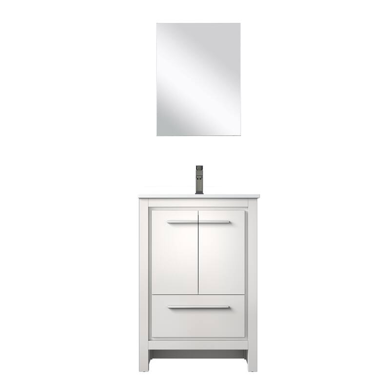 24 in. White Vanity with Quartz Top, Rose Gold Faucet, and 18 in. Mirror - Bathroom Storage Cabinet with Soft-Close Doors