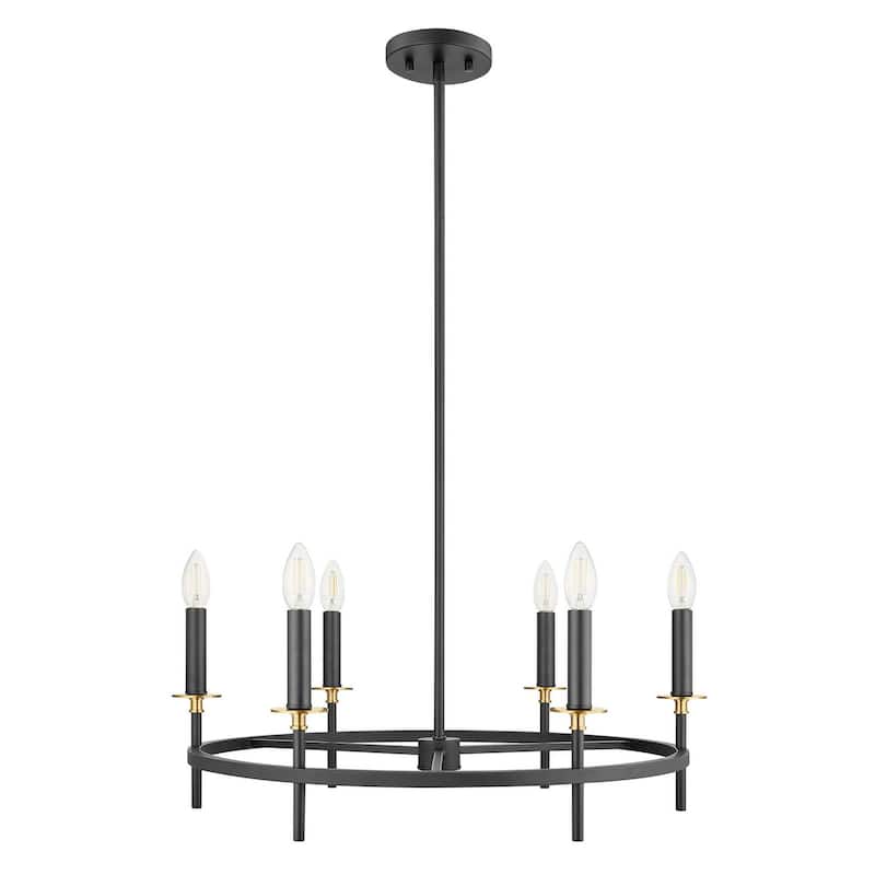 6-Light Chandelier By Trade Winds - Matte Black with Natural Brass