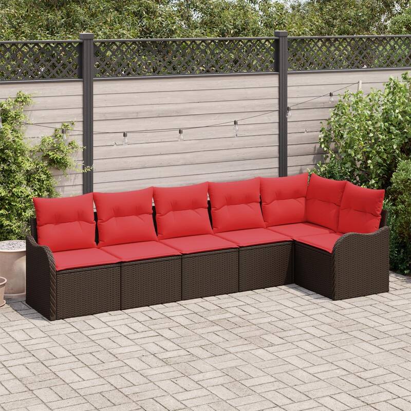 vidaXL 6/7 Garden Sofa Set with Cushions Black/Brown/Grey Poly Rattan - 113.2 x 48.2 x 27.2 - Brown without table