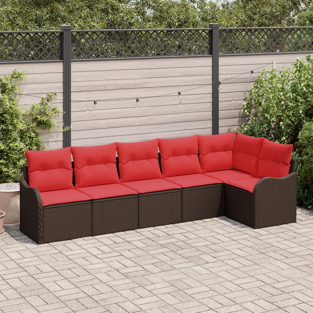 vidaXL 6/7 Garden Sofa Set with Cushions Black/Brown/Grey Poly Rattan - 113.2 x 48.2 x 27.2